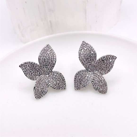 Anthro Silver Pave Flower Earrings - Picture 2 of 5